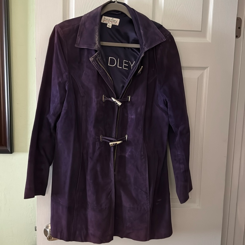 Bradley Bayou, suede toggle coat in purple